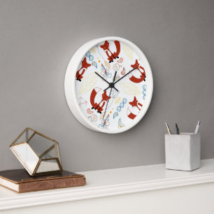 Personalize Modern Fox Woodland Pattern Clock