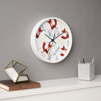 Personalize Modern Fox  Woodland Pattern Clock