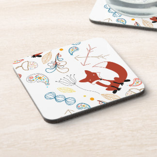 Personalize Modern Fox  Woodland Pattern Coaster