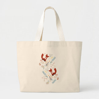 Personalize Modern Fox Woodland Pattern Large Tote Bag