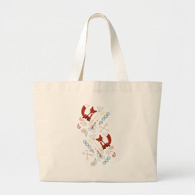 Personalize Modern Fox  Woodland Pattern Large Tote Bag (Front)