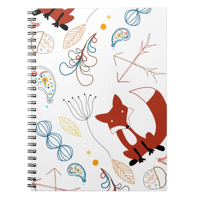 Personalize Modern Fox  Woodland Pattern Notebook (Front)