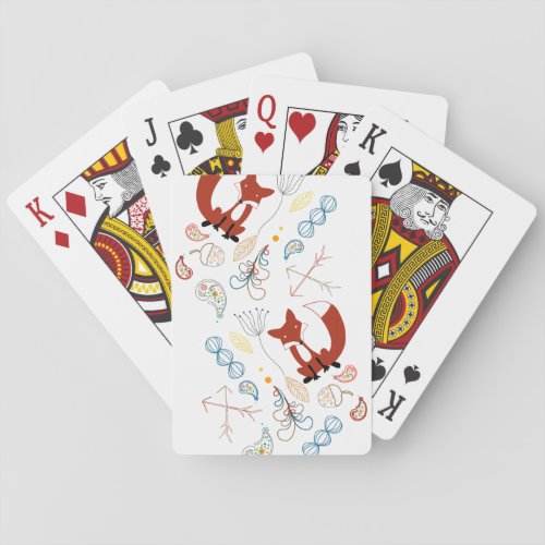 Personalize Modern Fox  Woodland Pattern Poker Cards