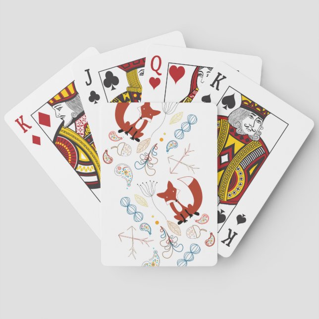 Personalize Modern Fox  Woodland Pattern Poker Cards (Back)