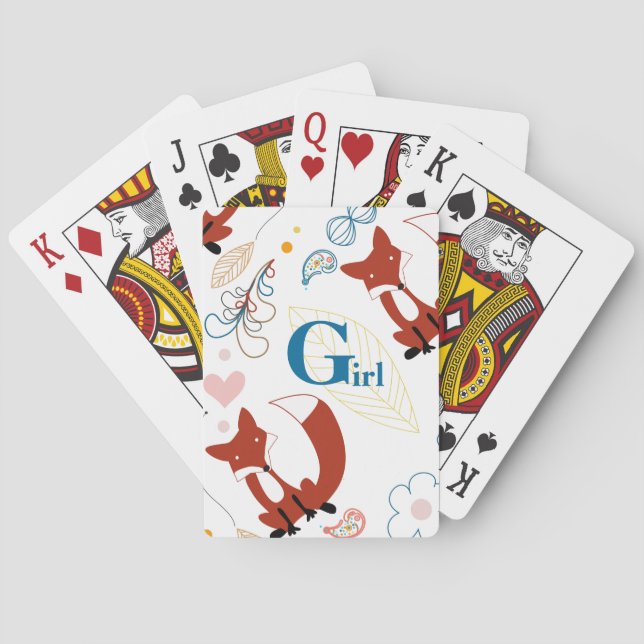 Personalize Modern Fox Woodland Pattern Poker Cards (Back)