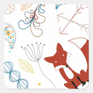 Personalize Modern Fox Woodland Pattern Square Sticker