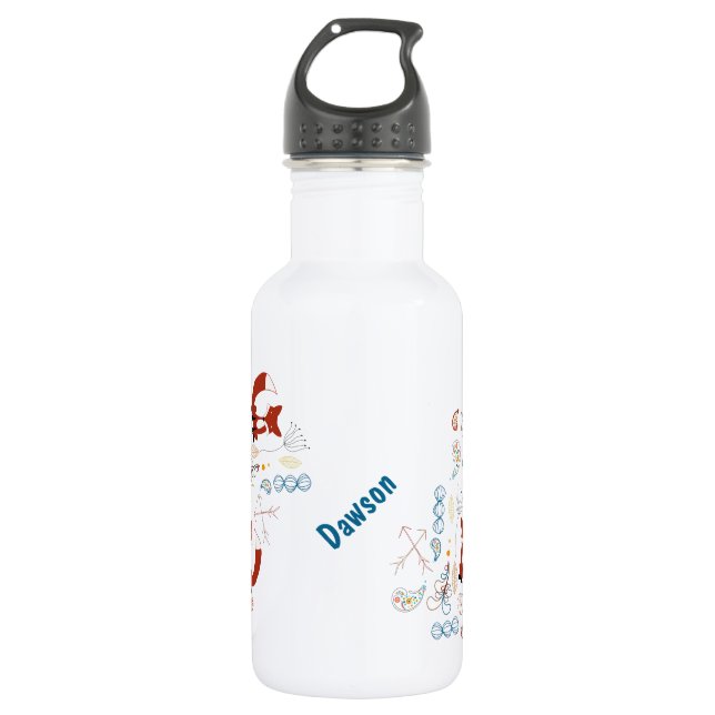 Personalize Modern Fox  Woodland Pattern Stainless Steel Water Bottle (Front)