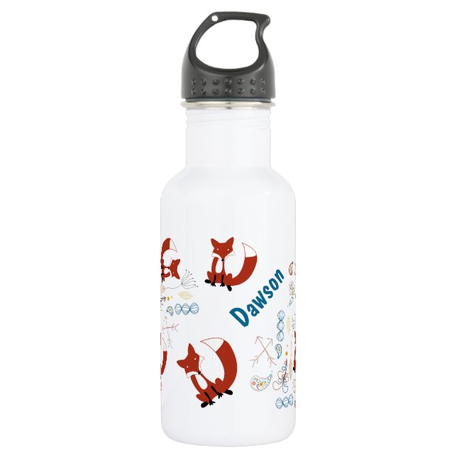 Personalize Modern Fox  Woodland Pattern Stainless Steel Water Bottle (Front)