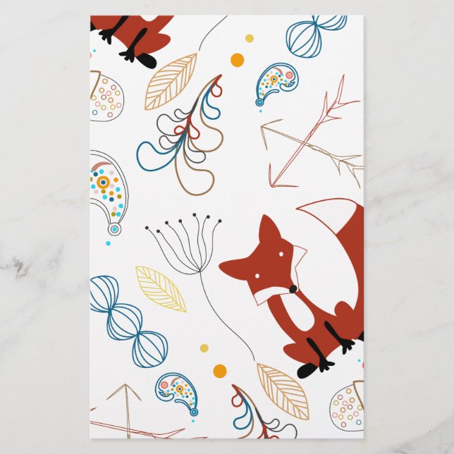 Personalize Modern Fox  Woodland Pattern Stationery (Front)