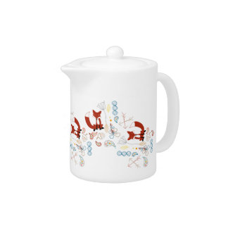 Personalize Modern Fox  Woodland Pattern Teapot