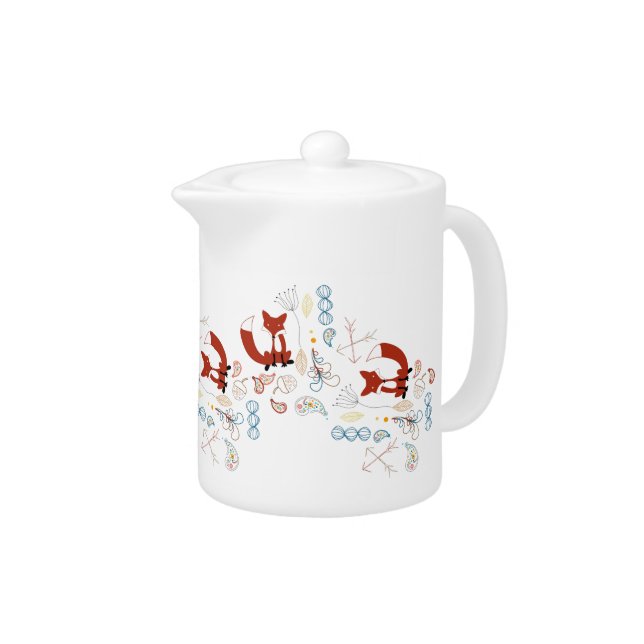 Personalize Modern Fox  Woodland Pattern Teapot (Right)