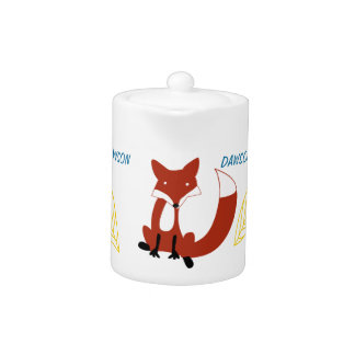 Personalize Modern Fox  Woodland Pattern Teapot