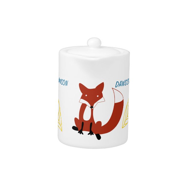 Personalize Modern Fox  Woodland Pattern Teapot (Front)