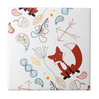 Personalize Modern Fox Woodland Pattern Tile