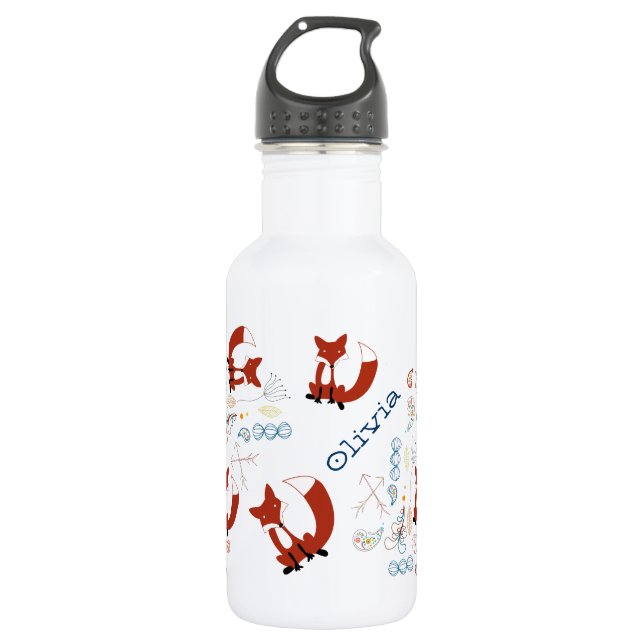Personalize Modern Fox  Woodland Pattern Water Bottle (Front)