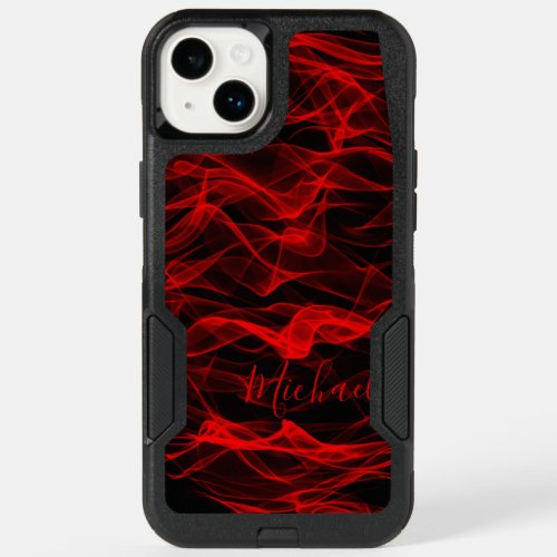 Personalize Modern Neon Red Abstract Pattern OtterBox iPhone 14 Plus Case