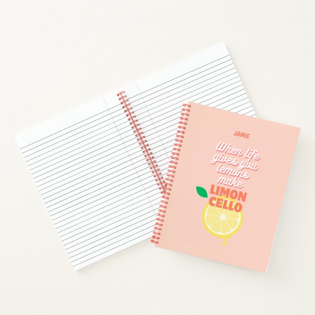 Personalize Modern Peach Italian Lemon Limoncello  Notebook (Inside)