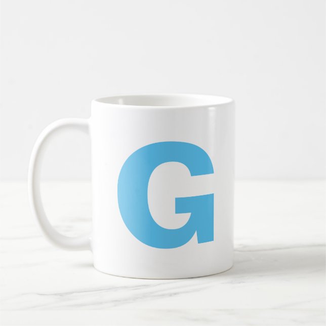 Personalize Modern Script Blue Initial Monogram  Coffee Mug (Left)