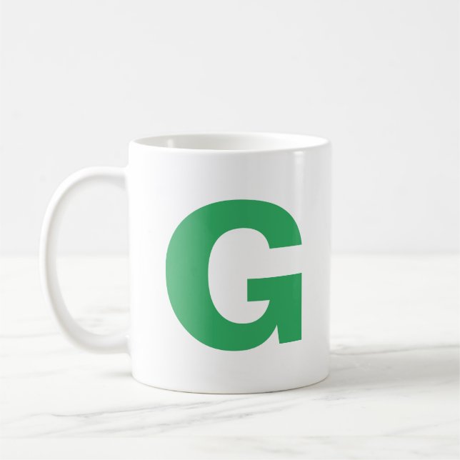 Personalize Modern Script Green Initial Monogram  Coffee Mug (Left)