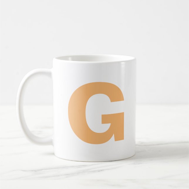 Personalize Modern Script Orange Initial Monogram  Coffee Mug (Left)