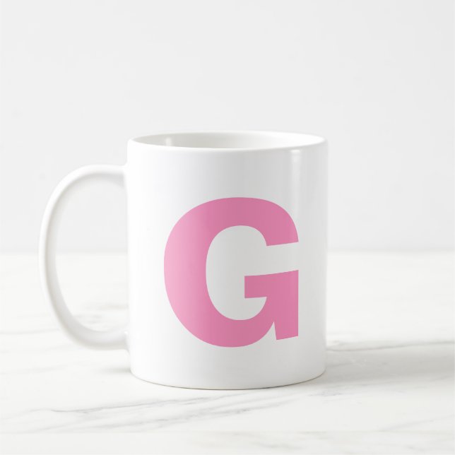 Personalize Modern Script Pink Initial Monogram  Coffee Mug (Left)