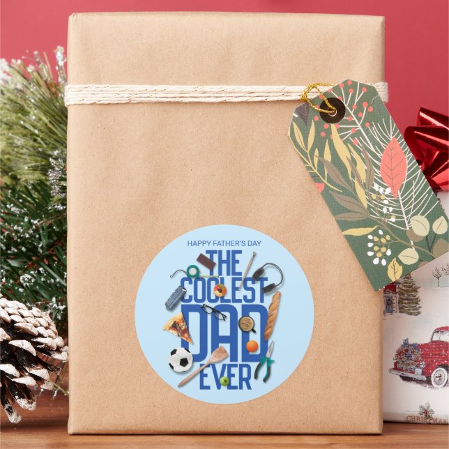 Personalize Modern The Coolest Dad Ever Classic Round Sticker (Holiday)