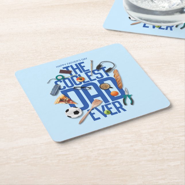 Personalize Modern The Coolest Dad Ever Square Paper Coaster (Angled)