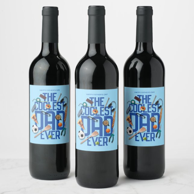 Personalize Modern The Coolest Dad Ever Wine Label (Bottles)