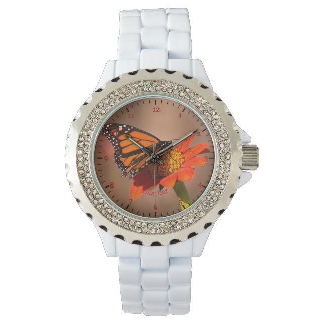 Personalize Monarch butterfly on tithonia flower Watch (Front)