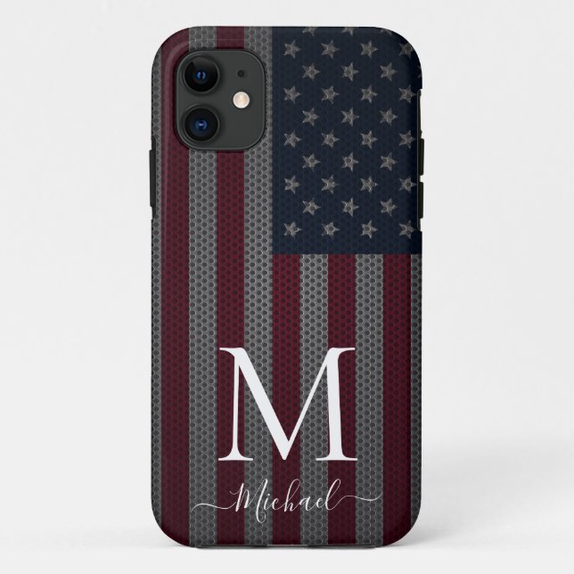 Personalize Monogram American Flag Metallic Mesh Case-Mate iPhone Case (Back)