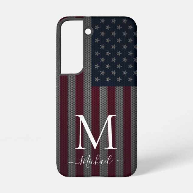 Personalize Monogram American Flag Metallic Mesh Samsung Galaxy Case (Back)