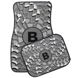 Personalize Monogram Black & Gray Geometric Design Car Floor Mat