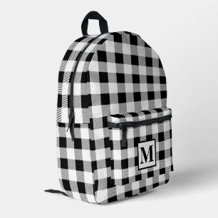 Personalize monogram black white gingham printed backpack