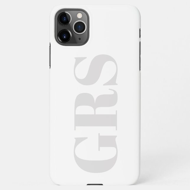 Personalize Monogram, Bold Grey Letters on White iPhone Case (Back)