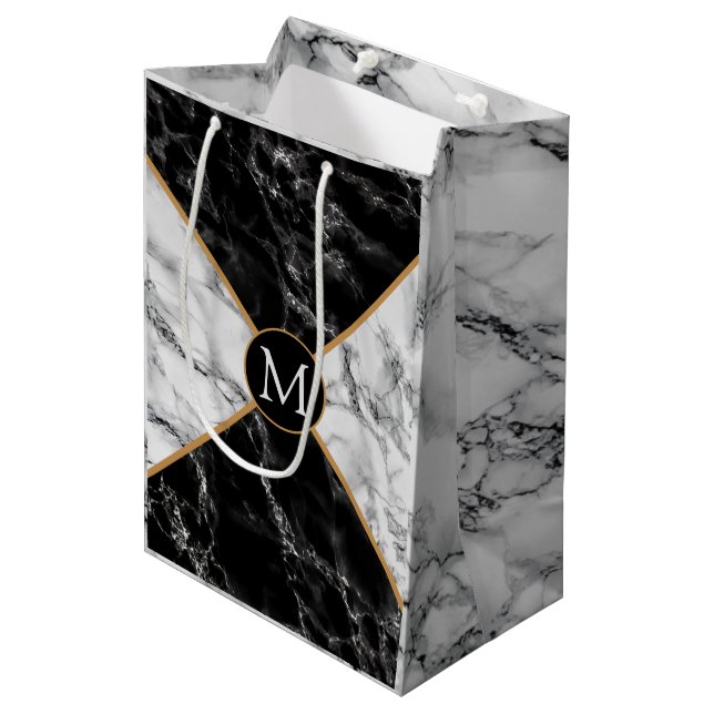 Personalize Monogram Custom Letter Marble Gift Bag (Front Angled)