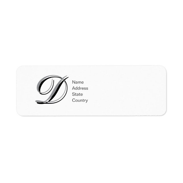 Personalize Monogram D Script Return Address Label (Front)