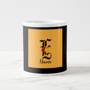 Personalize Monogram E Floral Black Orange Giant Coffee Mug