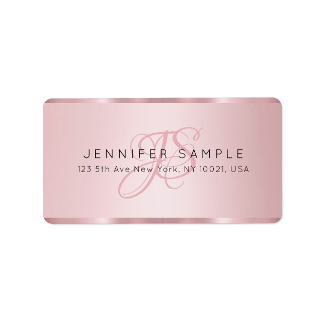 Personalize Monogram Elegant Rose Gold Address Label (Front)