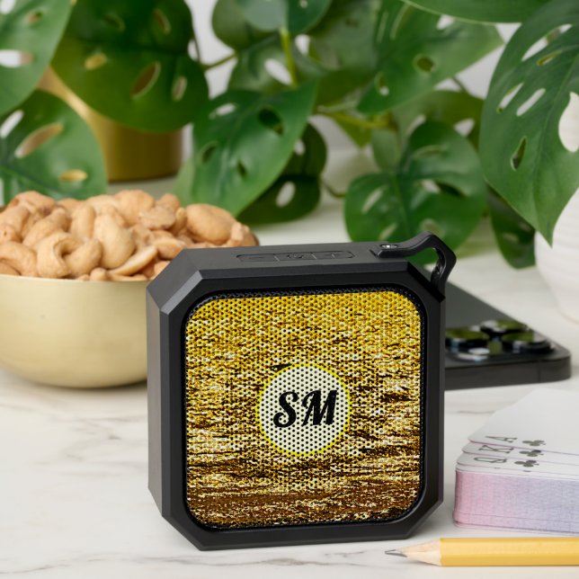 Personalize Monogram Fools Gold Pyrite Abstract Bluetooth Speaker (Insitu(Table))