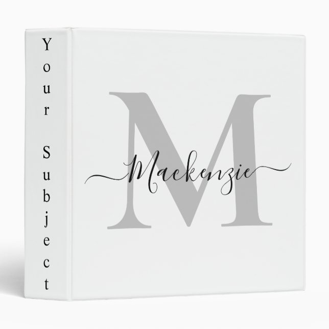 Personalize Monogram Initial Name 3 Ring Binder (Front/Spine)