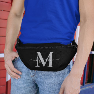 Personalize Monogram Initial Name Black Fanny Pack