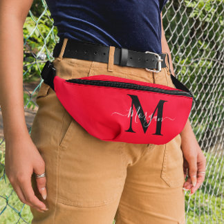Personalize Monogram Initial Name Bright Red Fanny Pack