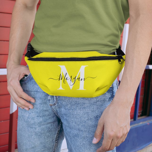 Personalize Monogram Initial Name Bright Yellow Fanny Pack (Personalize Monogram Initial Name Bright Yellow Fanny Pack)