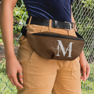 Personalize Monogram Initial Name Brown Fanny Pack