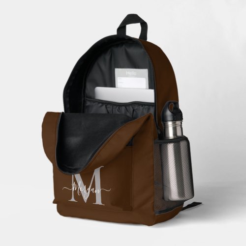 Personalize Monogram Initial Name Chocolate Brown Printed Backpack