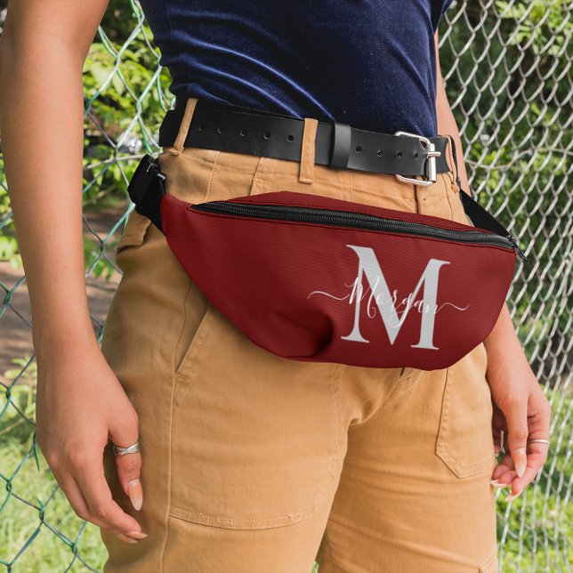 Personalize Monogram Initial Name Dark Red Fanny Pack (Personalize Monogram Initial Name Dark Red Fanny Pack)