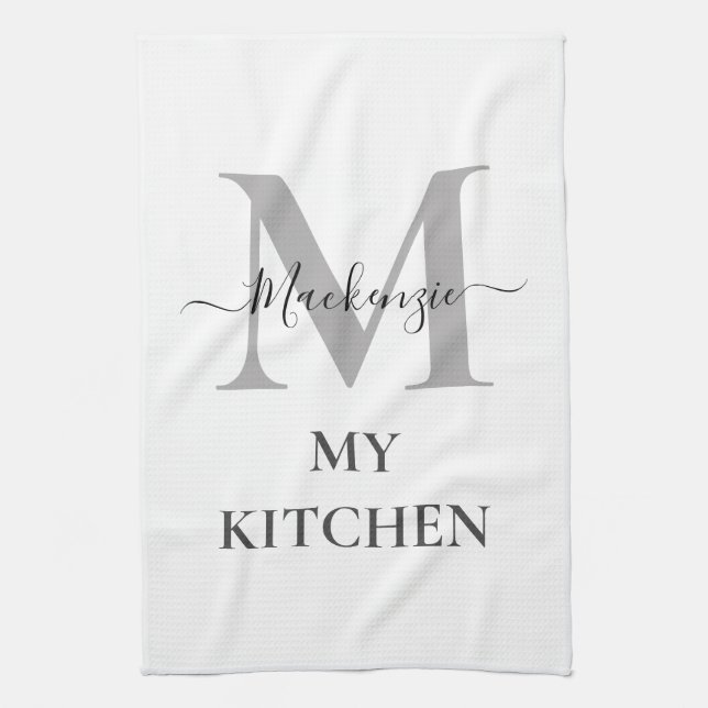 Personalize Monogram Initial Name My Kitchen Quote Kitchen Towel (Vertical)