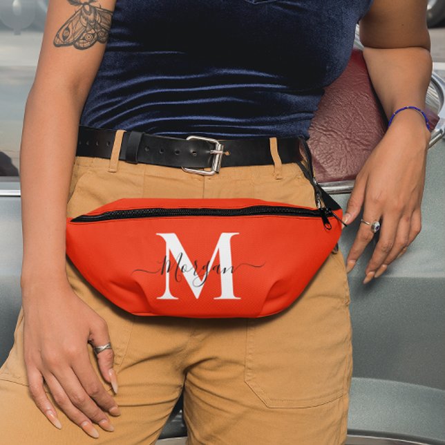 Personalize Monogram Initial Name Orange Fanny Pack (Personalize Monogram Initial Name Orange Fanny Pack)