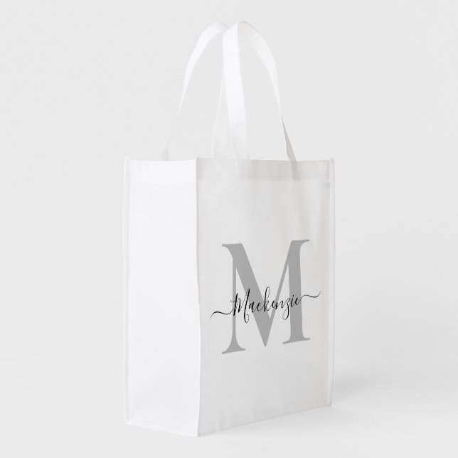Personalize Monogram Initial Name Phone Artwork Grocery Bag (Back Side)