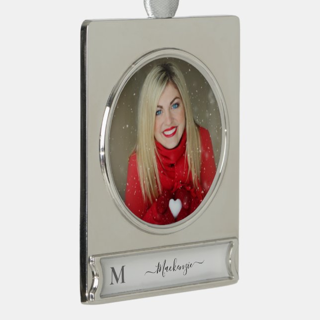 Personalize Monogram Initial Name Photo Silver Plated Banner Ornament (Right)
